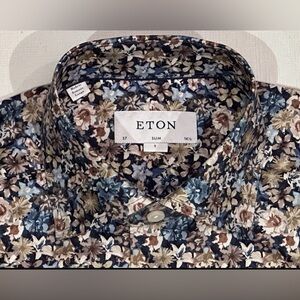 $395 NEW ETON S 14.5 37 DRESS SHIRT SLIM FIT FLORAL MENS